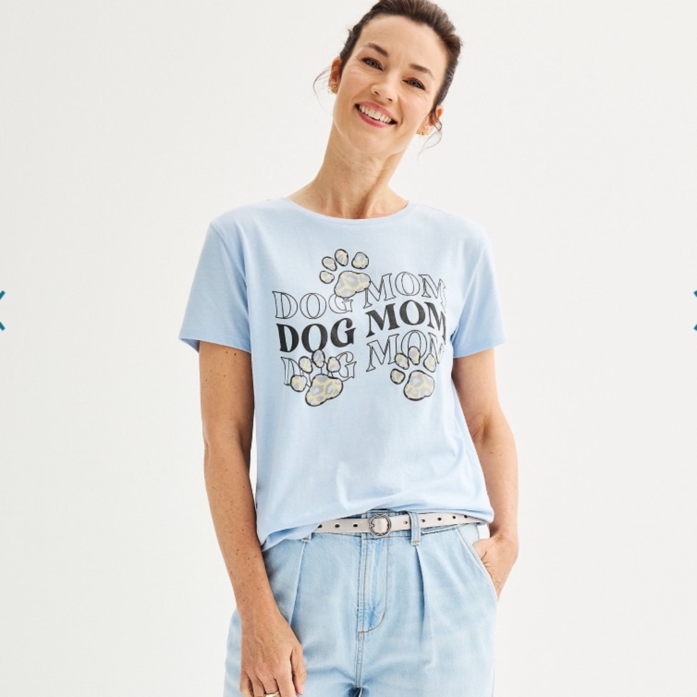 Fleurish Light Blue DOG MOM Super Soft Scoop Neck Graphic Tee. Various Sizes.